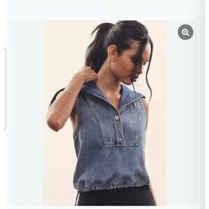 Pilcro x Anthropologie Sleeveless Denim Popover Top Woman Size XL drawstring